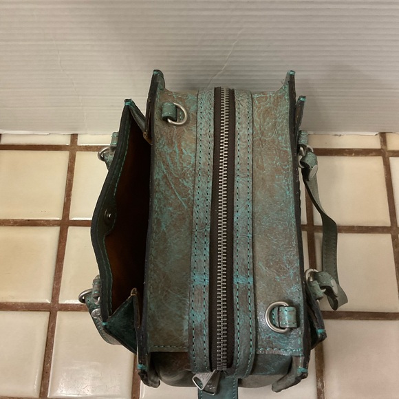 Patricia Nash Bag Satchel Crossbody Detachable Strap Turquoise Embossed Purse - Picture 6 of 13